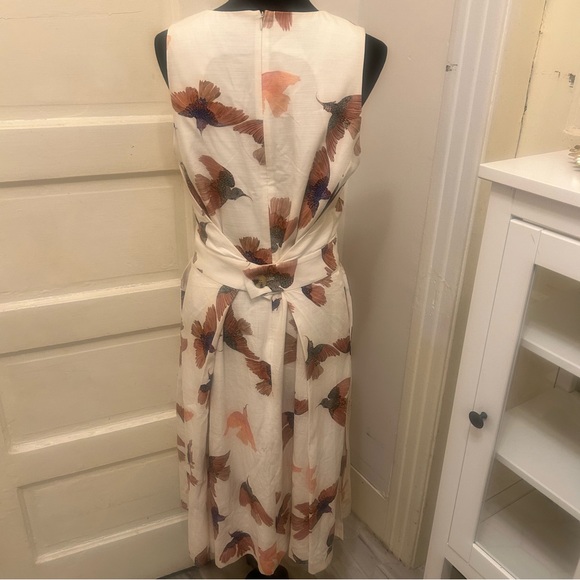 MM LaFleur Cream Midi Dress with Bird Print Resort Coastal Nature Sleeveless - Picture 5 of 11